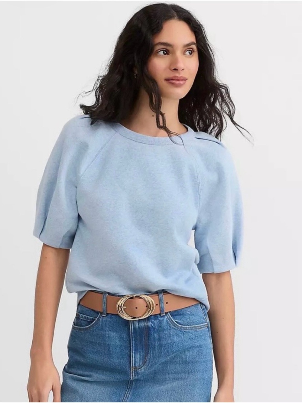LOFT Pale Blue Puff Sleeve Sweatshirt Top